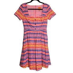 ModCloth Cycling in Seville Fit & Flare Pink Stripe Dress S Small